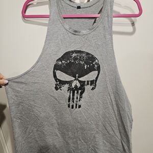 Source Unknown Gray Tank Top with Black Skull Print
